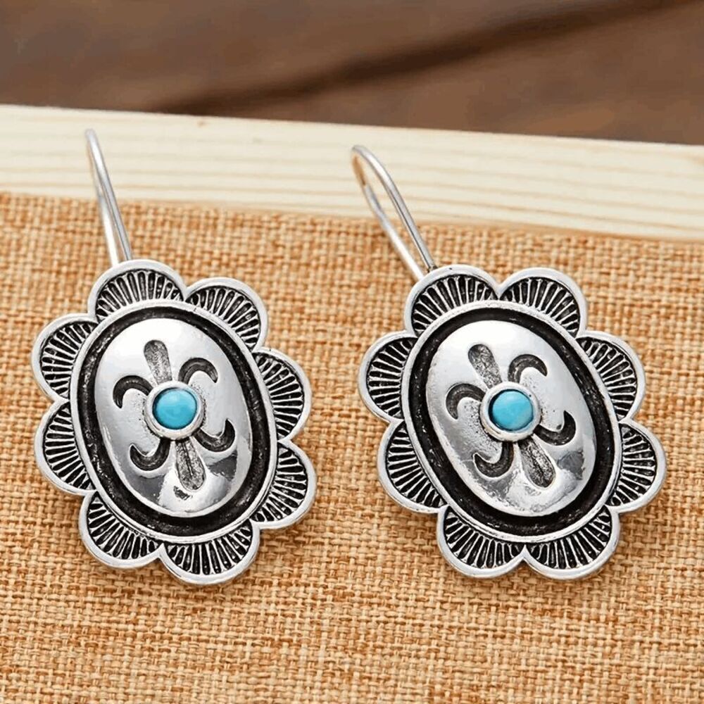 Western Boho Turquoise Lotus Earrings - Picture 5 of 5